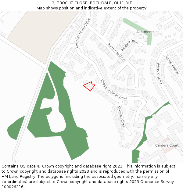 3, BROCHE CLOSE, ROCHDALE, OL11 3LT: Location map and indicative extent of plot