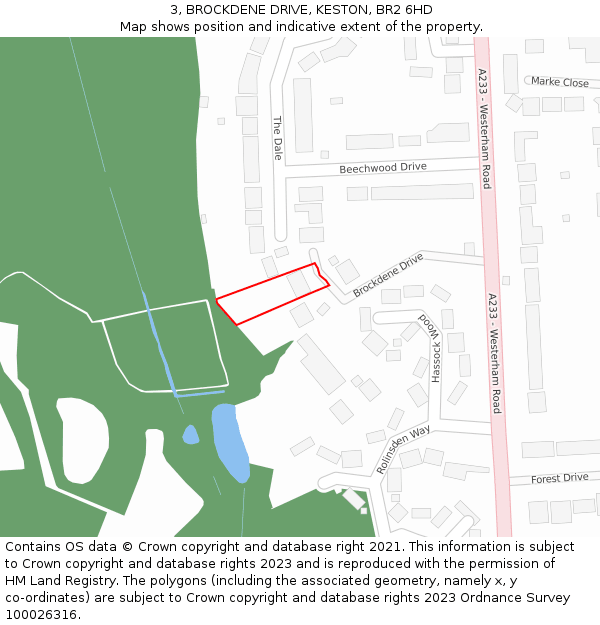 3, BROCKDENE DRIVE, KESTON, BR2 6HD: Location map and indicative extent of plot
