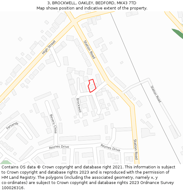 3, BROCKWELL, OAKLEY, BEDFORD, MK43 7TD: Location map and indicative extent of plot