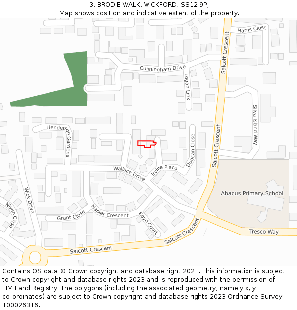 3, BRODIE WALK, WICKFORD, SS12 9PJ: Location map and indicative extent of plot