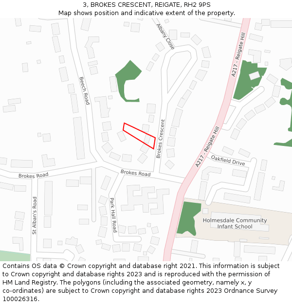 3, BROKES CRESCENT, REIGATE, RH2 9PS: Location map and indicative extent of plot