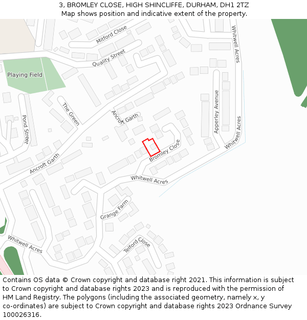 3, BROMLEY CLOSE, HIGH SHINCLIFFE, DURHAM, DH1 2TZ: Location map and indicative extent of plot