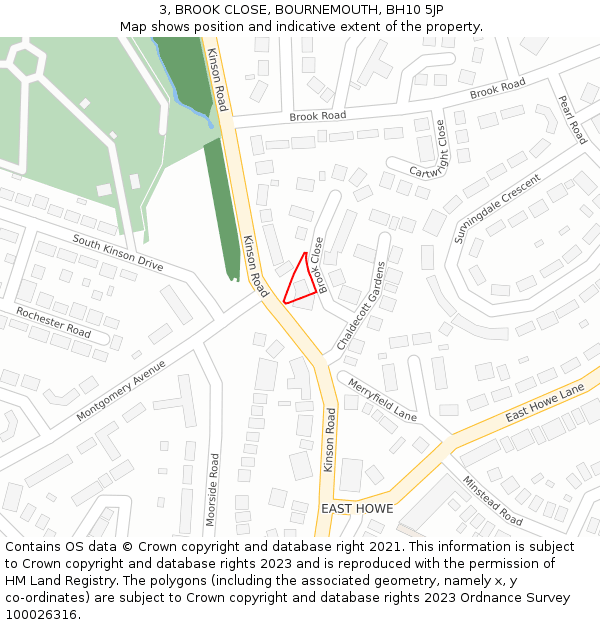 3, BROOK CLOSE, BOURNEMOUTH, BH10 5JP: Location map and indicative extent of plot