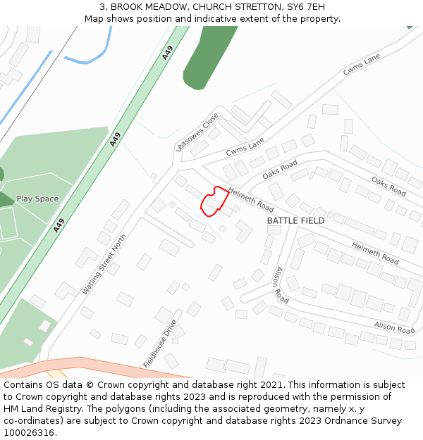 3, BROOK MEADOW, CHURCH STRETTON, SY6 7EH: Location map and indicative extent of plot