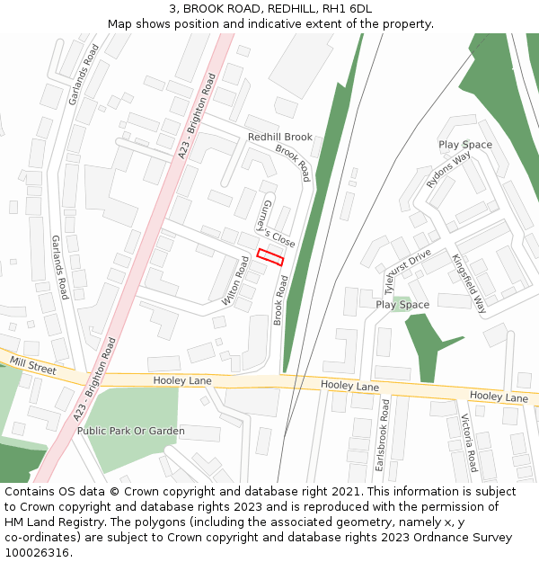 3, BROOK ROAD, REDHILL, RH1 6DL: Location map and indicative extent of plot