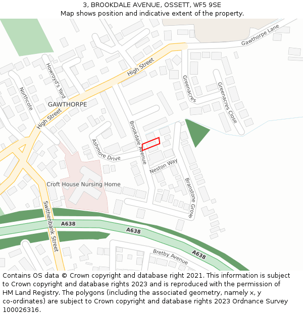 3, BROOKDALE AVENUE, OSSETT, WF5 9SE: Location map and indicative extent of plot