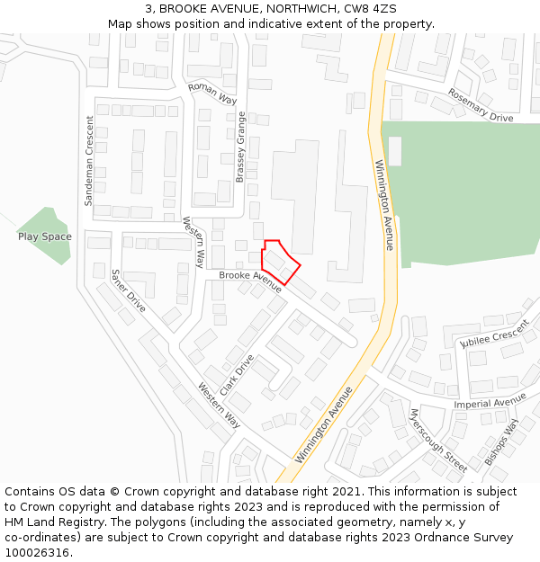 3, BROOKE AVENUE, NORTHWICH, CW8 4ZS: Location map and indicative extent of plot