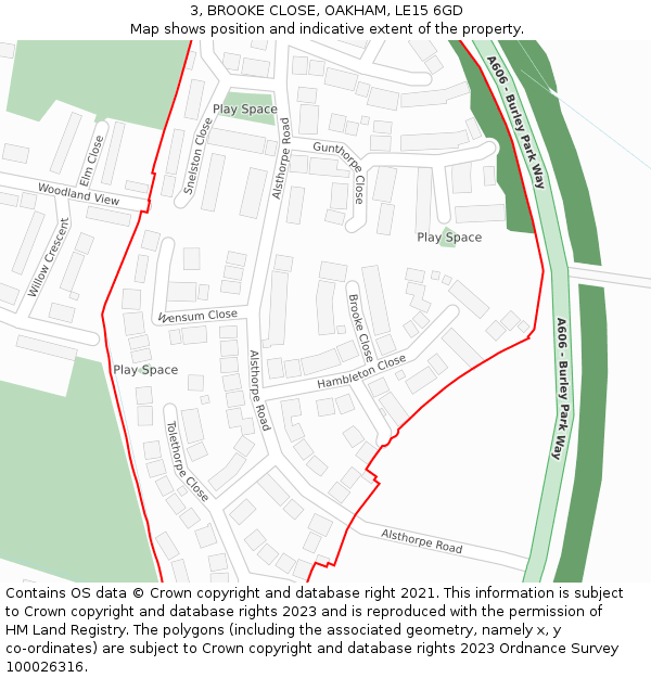 3, BROOKE CLOSE, OAKHAM, LE15 6GD: Location map and indicative extent of plot