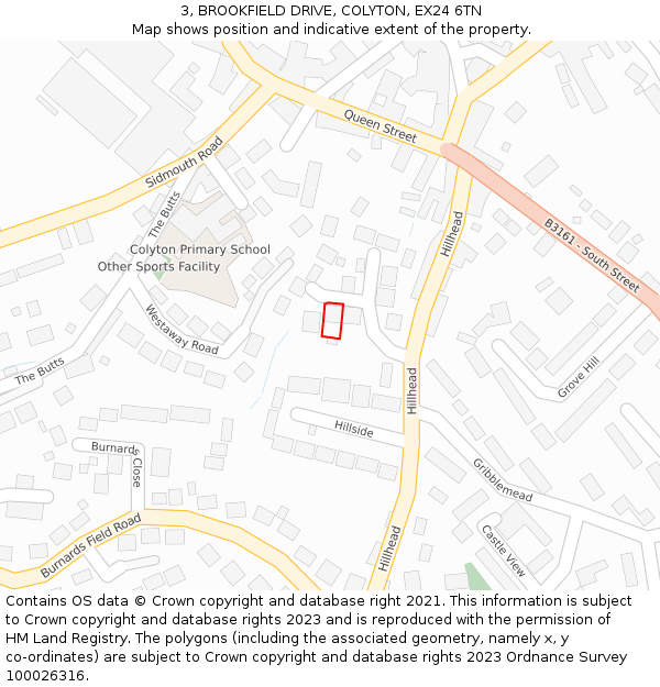 3, BROOKFIELD DRIVE, COLYTON, EX24 6TN: Location map and indicative extent of plot