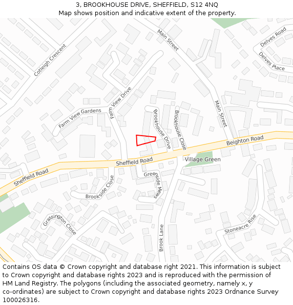 3, BROOKHOUSE DRIVE, SHEFFIELD, S12 4NQ: Location map and indicative extent of plot