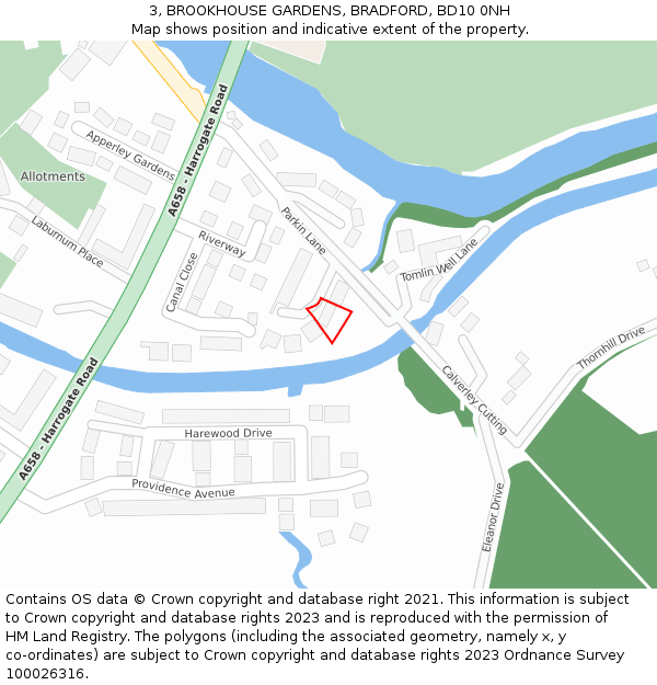 3, BROOKHOUSE GARDENS, BRADFORD, BD10 0NH: Location map and indicative extent of plot