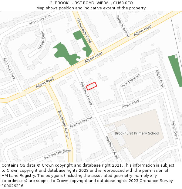 3, BROOKHURST ROAD, WIRRAL, CH63 0EQ: Location map and indicative extent of plot