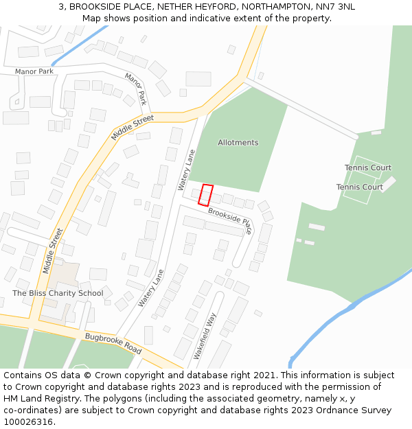3, BROOKSIDE PLACE, NETHER HEYFORD, NORTHAMPTON, NN7 3NL: Location map and indicative extent of plot
