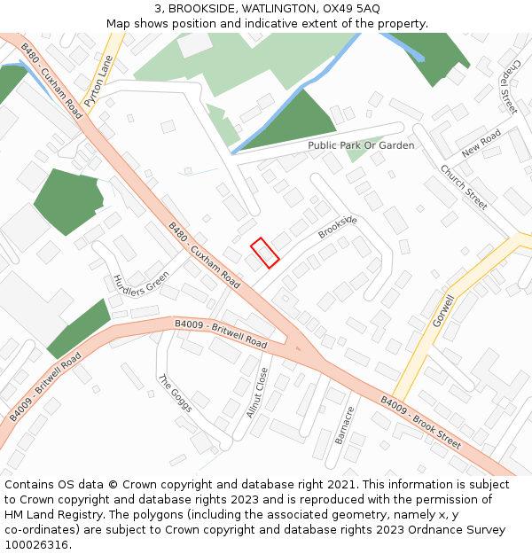 3, BROOKSIDE, WATLINGTON, OX49 5AQ: Location map and indicative extent of plot