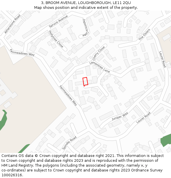 3, BROOM AVENUE, LOUGHBOROUGH, LE11 2QU: Location map and indicative extent of plot