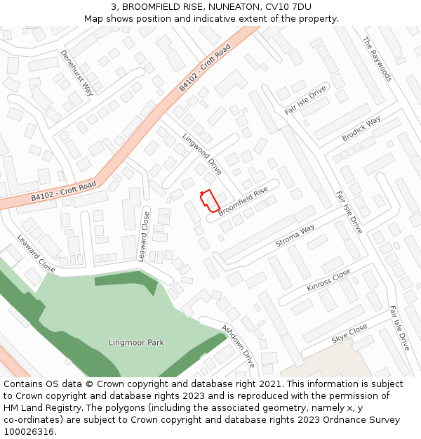 3, BROOMFIELD RISE, NUNEATON, CV10 7DU: Location map and indicative extent of plot
