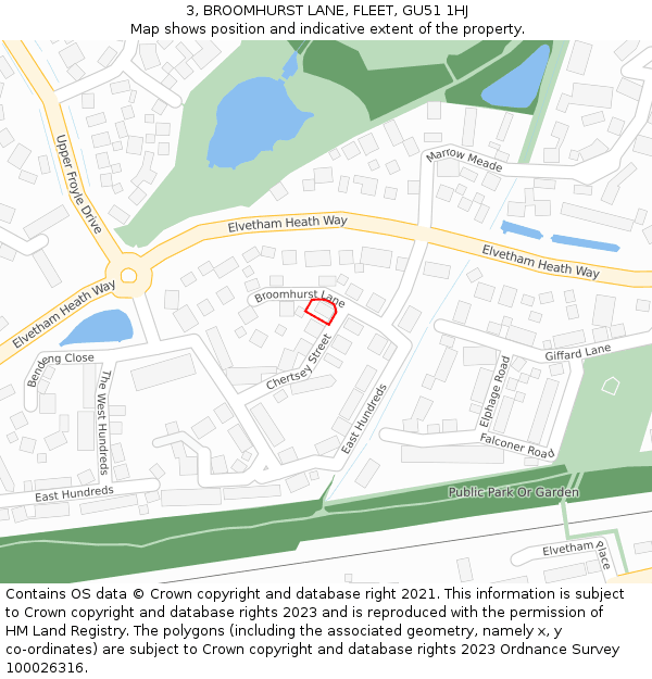3, BROOMHURST LANE, FLEET, GU51 1HJ: Location map and indicative extent of plot