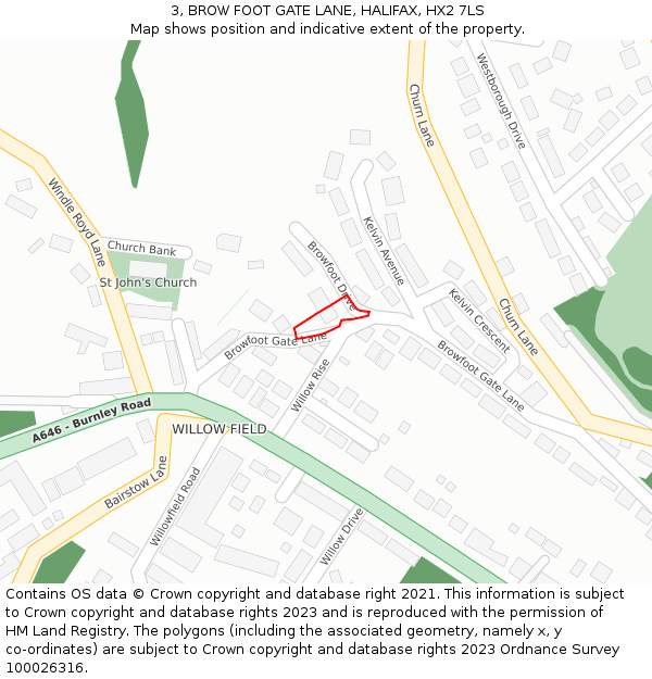 3, BROW FOOT GATE LANE, HALIFAX, HX2 7LS: Location map and indicative extent of plot