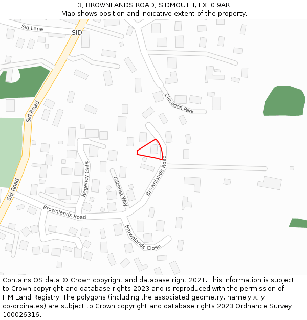 3, BROWNLANDS ROAD, SIDMOUTH, EX10 9AR: Location map and indicative extent of plot