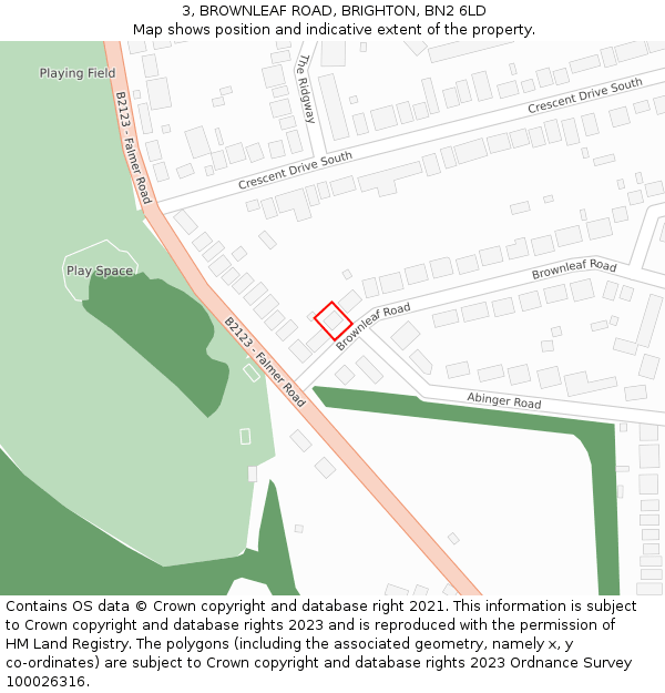 3, BROWNLEAF ROAD, BRIGHTON, BN2 6LD: Location map and indicative extent of plot