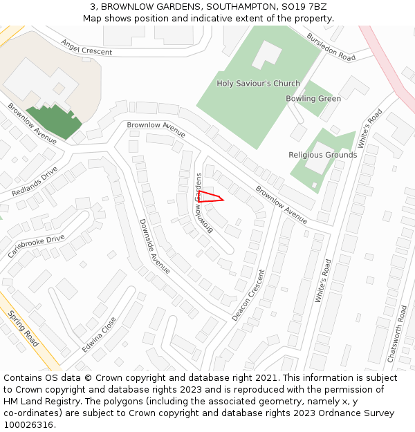 3, BROWNLOW GARDENS, SOUTHAMPTON, SO19 7BZ: Location map and indicative extent of plot