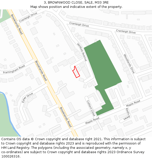 3, BROWNWOOD CLOSE, SALE, M33 3RE: Location map and indicative extent of plot