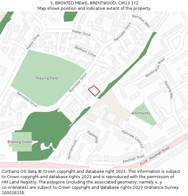 3, BROXTED MEWS, BRENTWOOD, CM13 1YZ: Location map and indicative extent of plot