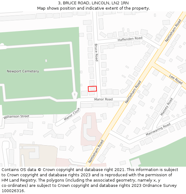 3, BRUCE ROAD, LINCOLN, LN2 1RN: Location map and indicative extent of plot