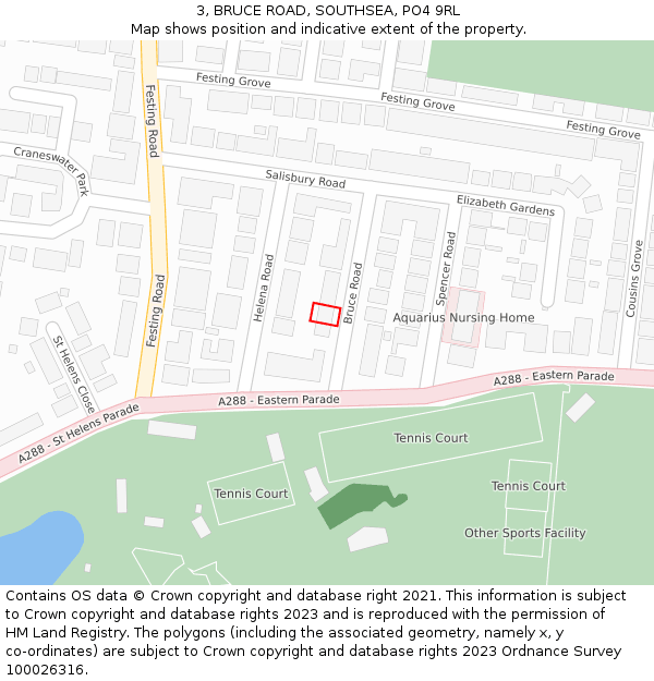 3, BRUCE ROAD, SOUTHSEA, PO4 9RL: Location map and indicative extent of plot