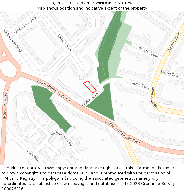 3, BRUDDEL GROVE, SWINDON, SN3 1PW: Location map and indicative extent of plot