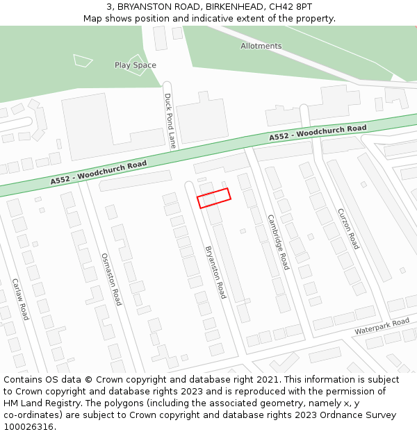 3, BRYANSTON ROAD, BIRKENHEAD, CH42 8PT: Location map and indicative extent of plot