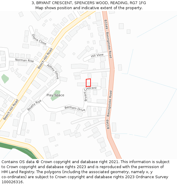 3, BRYANT CRESCENT, SPENCERS WOOD, READING, RG7 1FG: Location map and indicative extent of plot