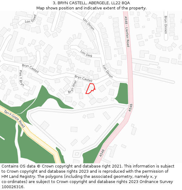 3, BRYN CASTELL, ABERGELE, LL22 8QA: Location map and indicative extent of plot