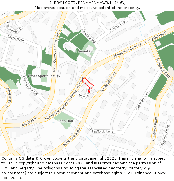 3, BRYN COED, PENMAENMAWR, LL34 6YJ: Location map and indicative extent of plot