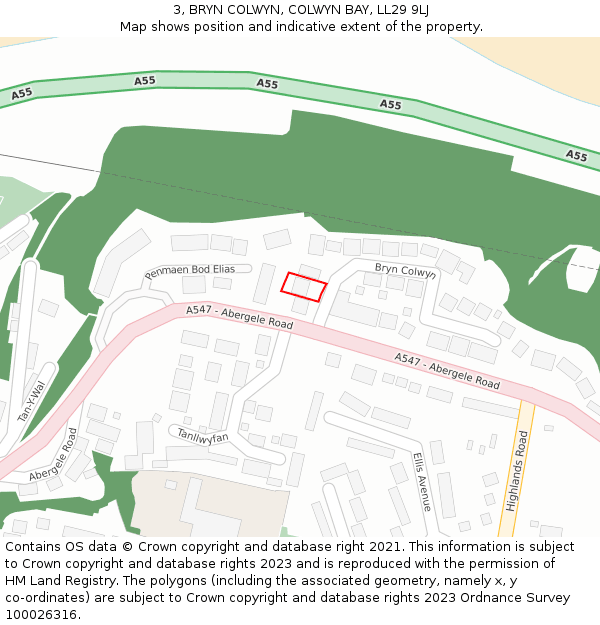 3, BRYN COLWYN, COLWYN BAY, LL29 9LJ: Location map and indicative extent of plot