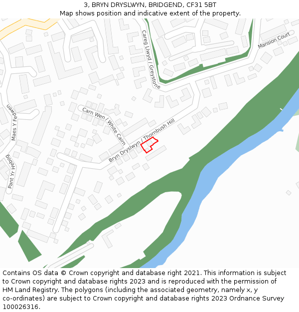 3, BRYN DRYSLWYN, BRIDGEND, CF31 5BT: Location map and indicative extent of plot