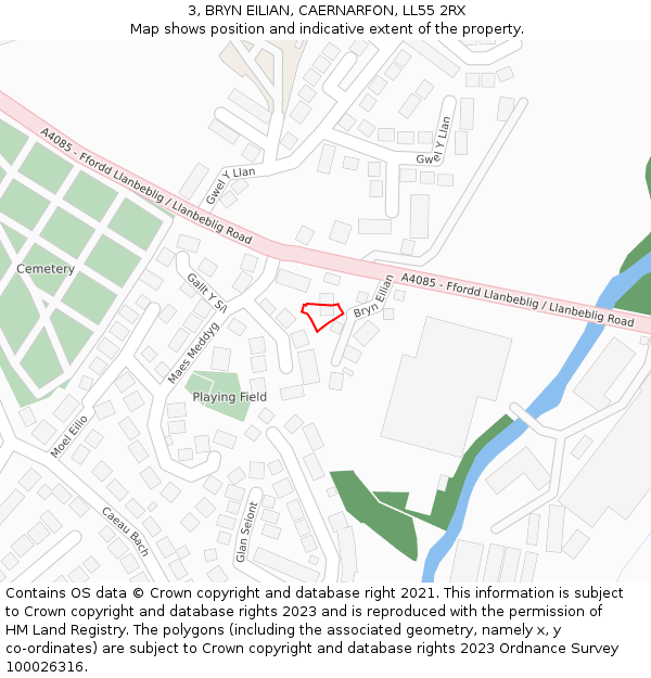 3, BRYN EILIAN, CAERNARFON, LL55 2RX: Location map and indicative extent of plot