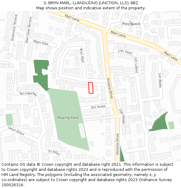 3, BRYN MARL, LLANDUDNO JUNCTION, LL31 9BZ: Location map and indicative extent of plot