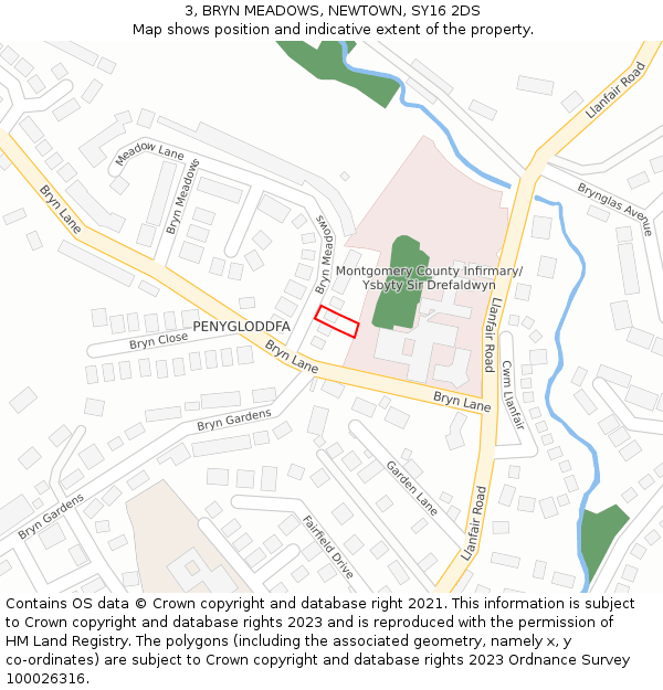 3, BRYN MEADOWS, NEWTOWN, SY16 2DS: Location map and indicative extent of plot