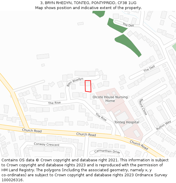 3, BRYN RHEDYN, TONTEG, PONTYPRIDD, CF38 1UG: Location map and indicative extent of plot