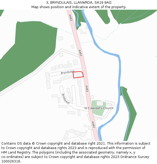 3, BRYNDULAIS, LLANWRDA, SA19 8AG: Location map and indicative extent of plot