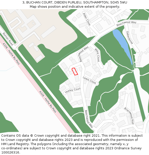 3, BUCHAN COURT, DIBDEN PURLIEU, SOUTHAMPTON, SO45 5WU: Location map and indicative extent of plot