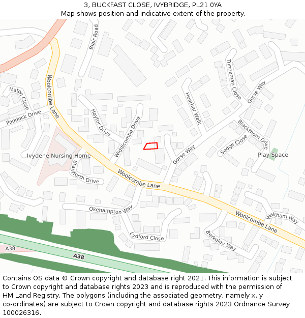 3, BUCKFAST CLOSE, IVYBRIDGE, PL21 0YA: Location map and indicative extent of plot