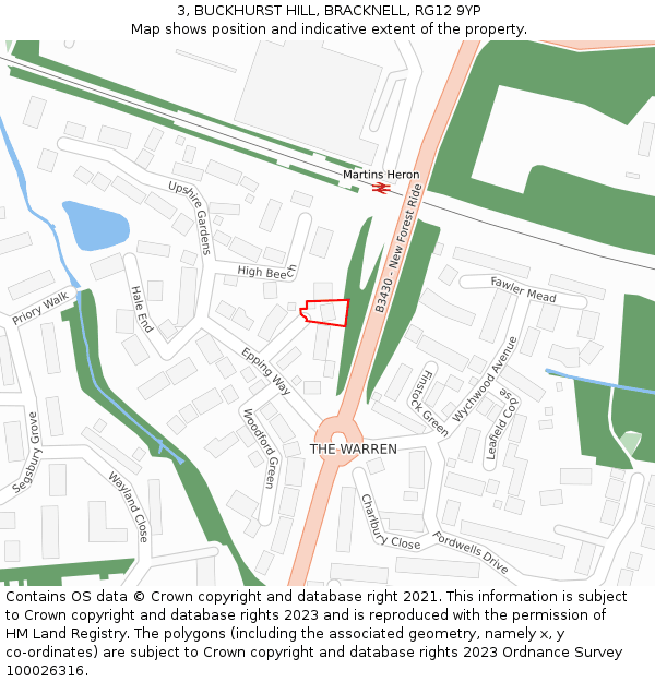 3, BUCKHURST HILL, BRACKNELL, RG12 9YP: Location map and indicative extent of plot