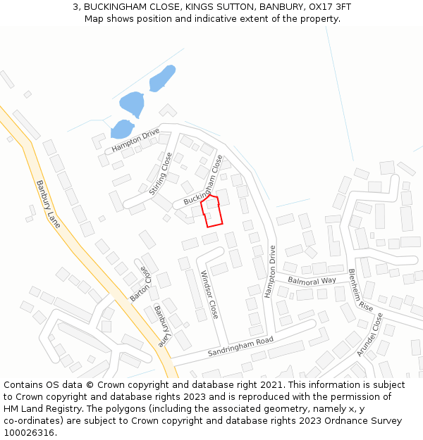 3, BUCKINGHAM CLOSE, KINGS SUTTON, BANBURY, OX17 3FT: Location map and indicative extent of plot