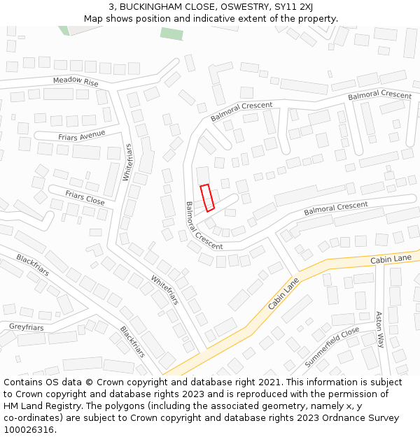 3, BUCKINGHAM CLOSE, OSWESTRY, SY11 2XJ: Location map and indicative extent of plot