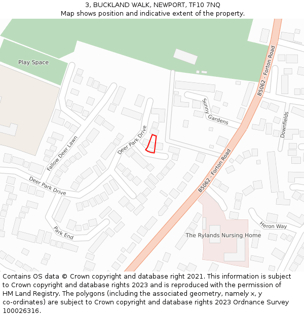 3, BUCKLAND WALK, NEWPORT, TF10 7NQ: Location map and indicative extent of plot