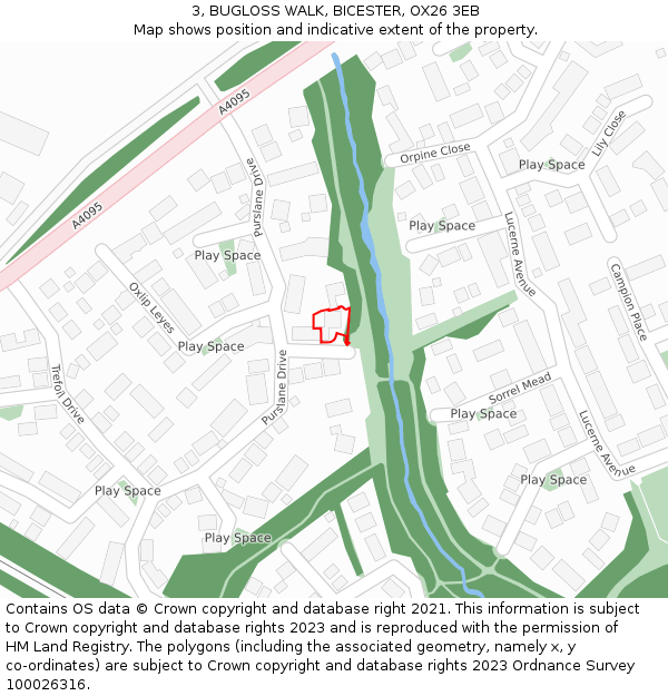 3, BUGLOSS WALK, BICESTER, OX26 3EB: Location map and indicative extent of plot