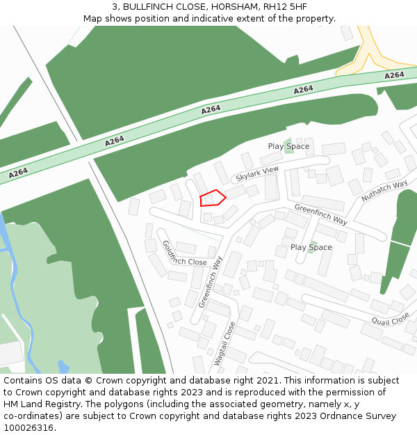 3, BULLFINCH CLOSE, HORSHAM, RH12 5HF: Location map and indicative extent of plot