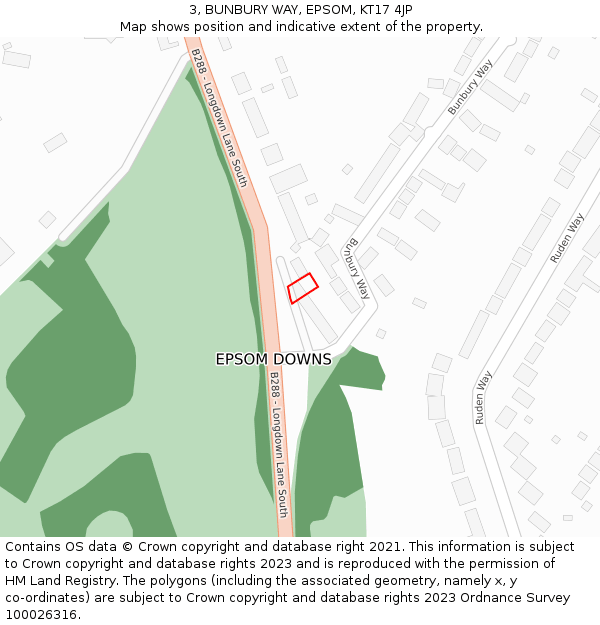 3, BUNBURY WAY, EPSOM, KT17 4JP: Location map and indicative extent of plot